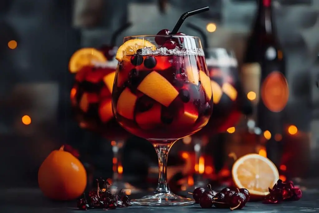 This Spooky Sangria is a frightfully fun and easy cocktail for your Halloween parties. Made with red wine, fresh fruit, and a splash of orange liqueur, it’s spiked with flavors that are perfectly eerie for the spooky season. You can add creepy garnishes like floating lychee eyeballs or gummy worms for extra Halloween flair.