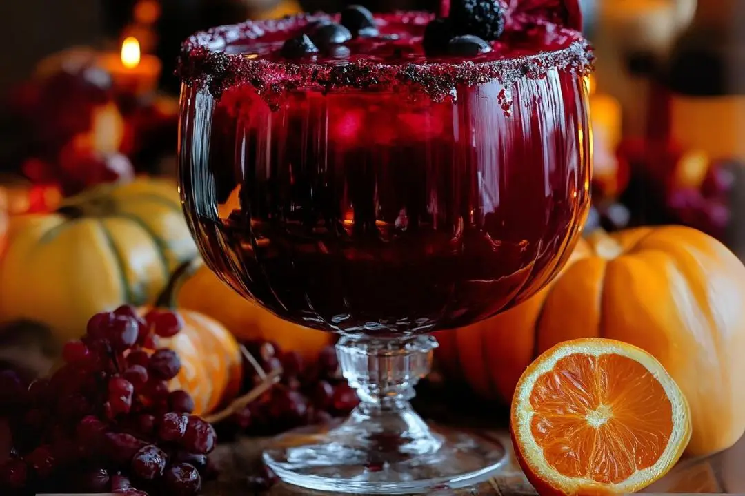 Dracula’s Blood Punch is a spooky, vibrant red drink perfect for Halloween parties. It combines tart cranberry juice with fruity flavors of pomegranate and orange juice, making it a crowd-pleaser for both adults and kids. Add some dark rum for a grown-up version or keep it alcohol-free for a family-friendly option. This punch is sure to be a hit at your Halloween gathering