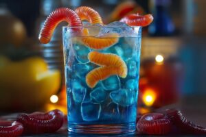 This spooky cocktail is a Halloween favorite, combining vibrant flavors with a creepy twist! The mix of sweet juices and fizzy soda pairs perfectly with a splash of vodka, while gummy worms or other creepy candies bring a fun, eerie vibe to this delicious drink. It's an eye-catching cocktail that will thrill your guests at any spooky gathering.