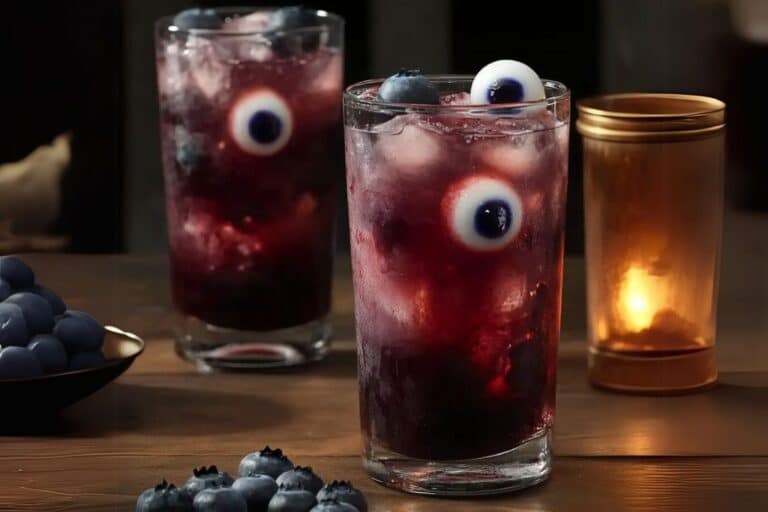 The Blueberry Rickety Eyeball Punch is a chilling and fun cocktail that's sure to impress at your next Halloween party. With its eerie eyeball garnish and bold blueberry flavor, this punch will add a spooky twist to your festivities. Perfect for serving in large batches, it’s easy to make and ideal for guests of all ages!