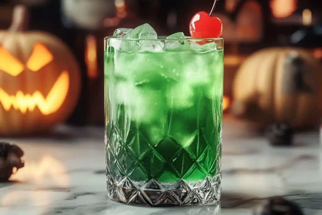 The Wicked Witch Cocktail is a dark and mysterious drink that combines the tartness of green apple with the sweetness of black vodka. This spooky yet sophisticated cocktail is perfect for Halloween or any eerie celebration, with its enchanting green hue and bold flavor.