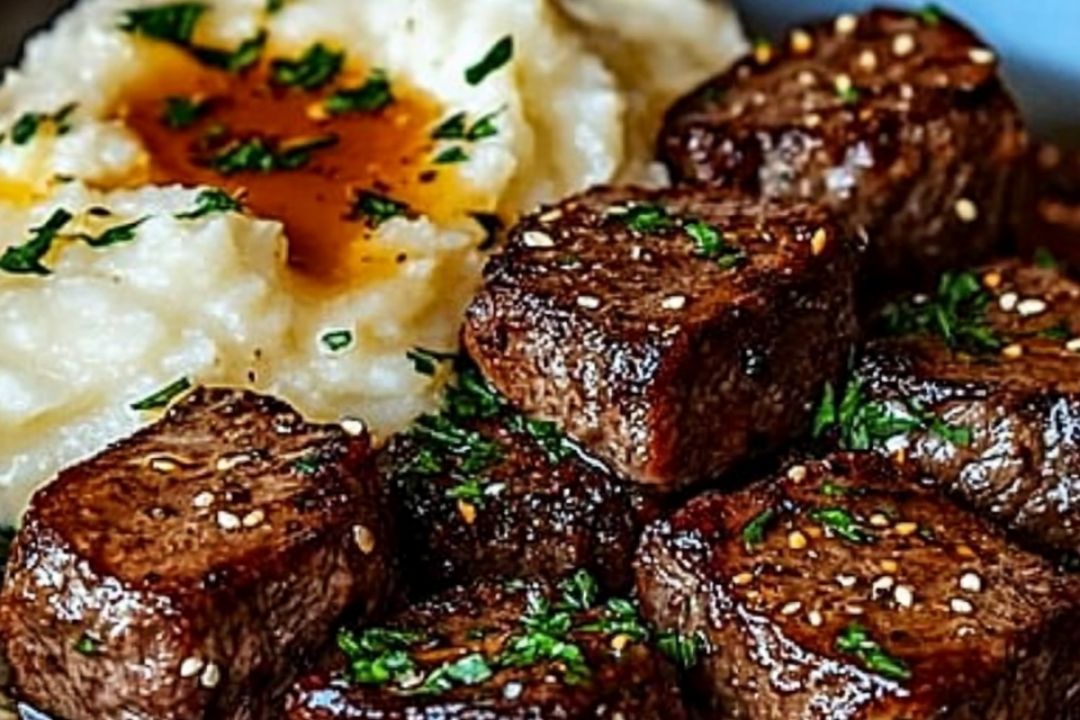 Garlic Butter Steak Bites & Mash