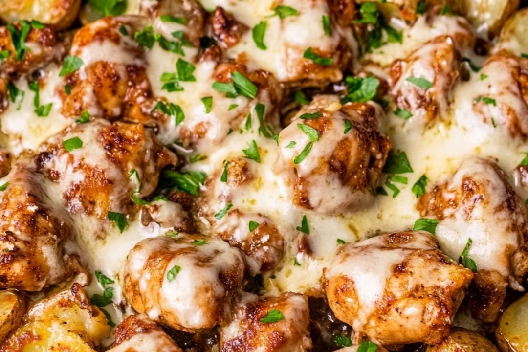 Cheesy Skillet Garlic Parmesan Chicken & Potatoes