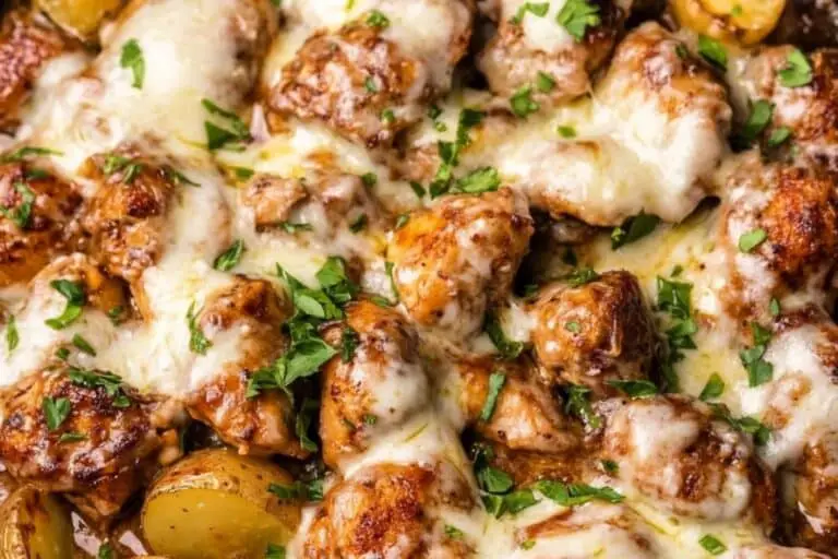 Cheesy Skillet Garlic Parmesan Chicken & Potatoes