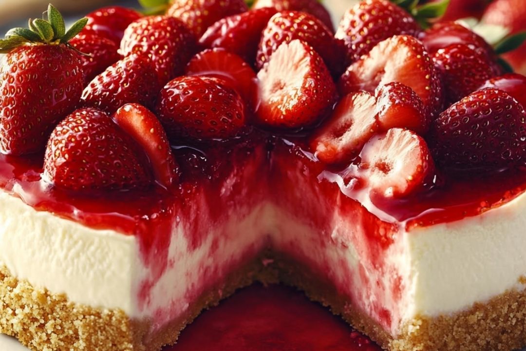 Simple Strawberry Cheesecake with Fresh Strawberries