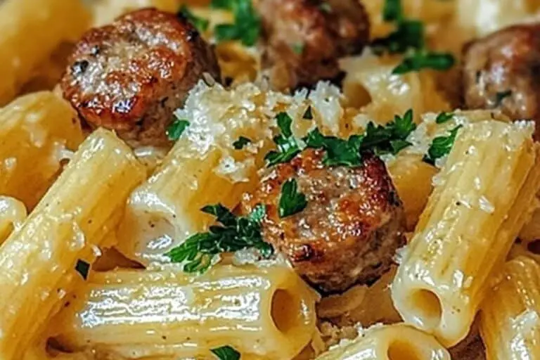 Garlic Sausage Alfredo Rigatoni