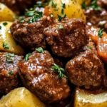 Slow Cooker Garlic Butter Beef Bites & Potatoes