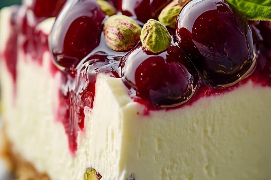 Easy Cherry Pistachio Cheesecake