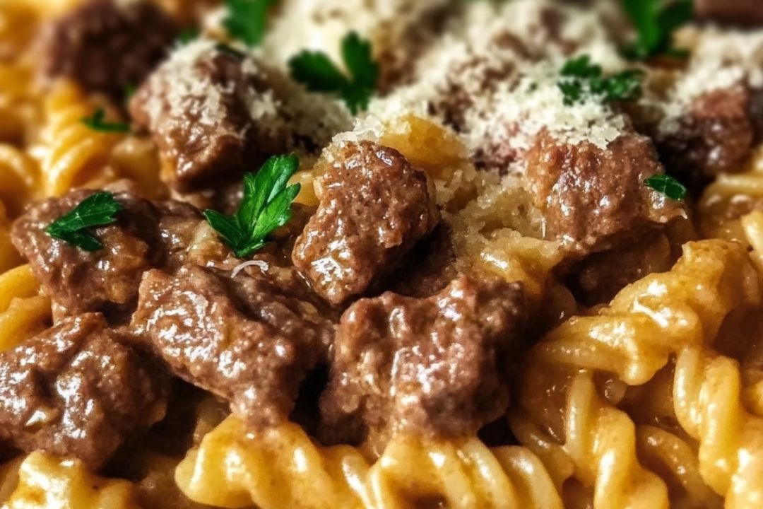 Beef and Rotini in Garlic Parmesan Sauce