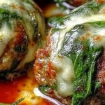 Spinach Garlic Meatballs Stuffed with Mozzarella