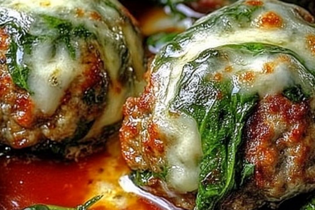 Spinach Garlic Meatballs Stuffed with Mozzarella