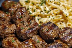 Garlic Butter Steak Bites with Creamy Parmesan Pasta