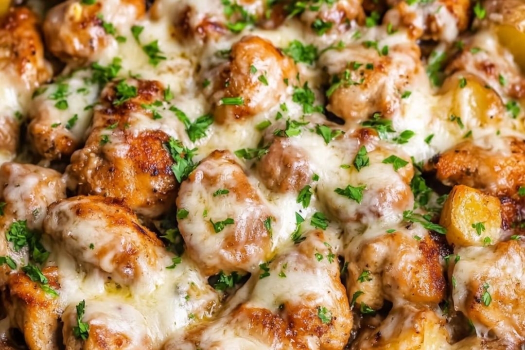 Cheesy Skillet Garlic Parmesan Chicken & Potatoes