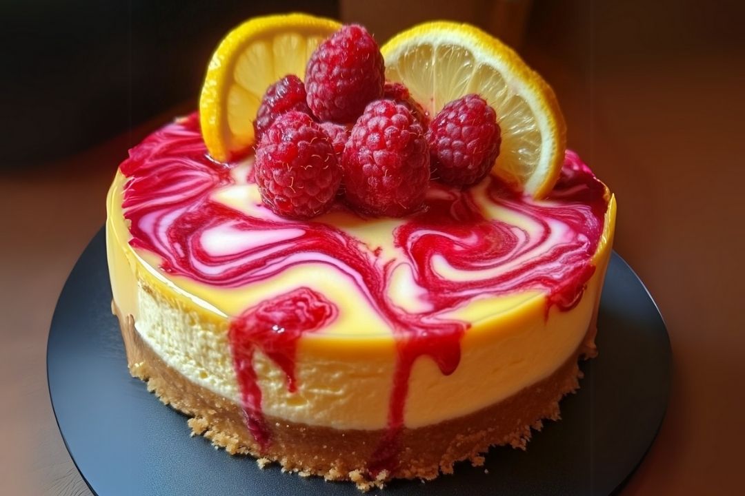 Delicious Lemon Raspberry Swirl Cheesecake