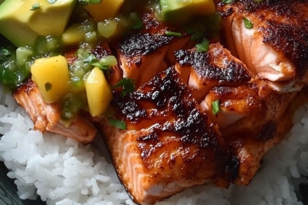 BBQ Salmon Bowls with Mango Avocado Salsa