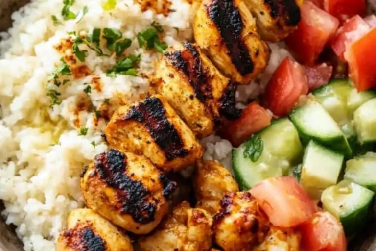 Mediterranean Bowl with Grilled Chicken Tawook Skewers: A Flavorful Feast