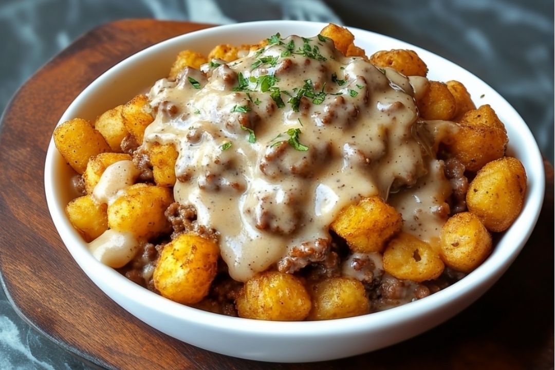 This Tater Tot Breakfast Bowl is the ultimate way to start the day—crispy tater tots piled high with creamy sausage gravy, fluffy scrambled eggs, and melty cheese. It’s hearty, comforting, and packed with flavor in every bite. Whether you’re making it for a weekend brunch or a satisfying breakfast-for-dinner meal, this dish is a guaranteed crowd-pleaser.