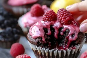 Raspberry Chocolate Lava Cupcakes