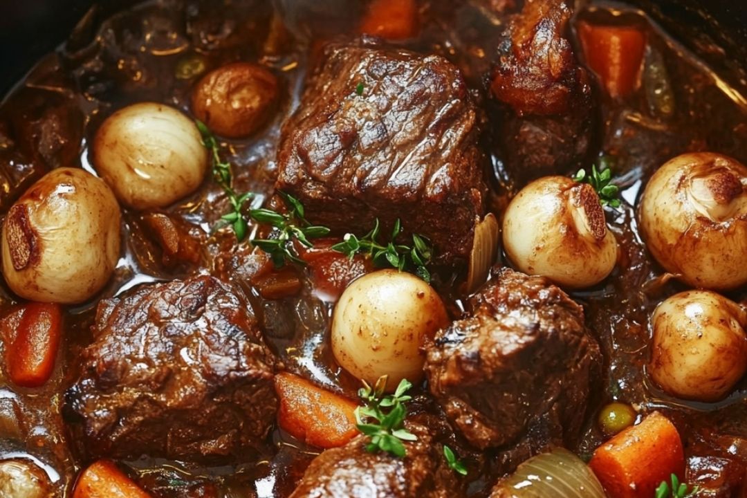 Beef Bourguignon, or "Boeuf Bourguignon," is a classic French dish that turns simple ingredients into a masterpiece. Tender chunks of beef are slow-cooked in a rich red wine sauce with aromatic vegetables, bacon, and herbs. This dish is perfect for a cozy dinner or a special occasion, and its deep, robust flavors are sure to impress.