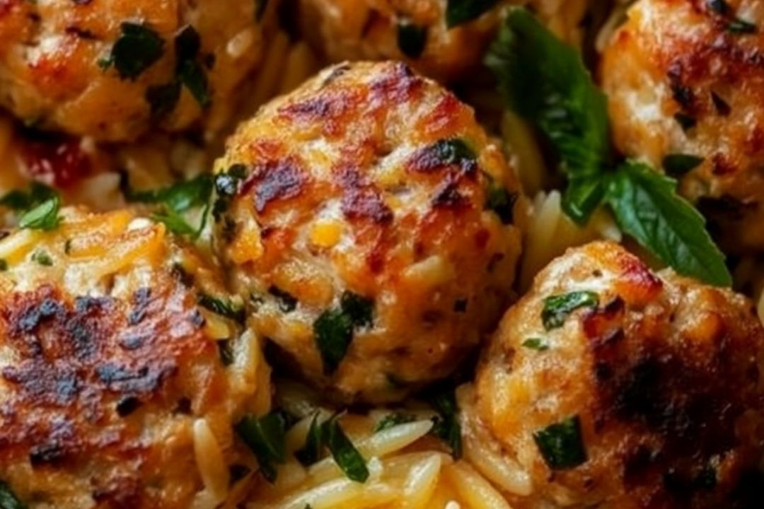 Zesty Lemon Orzo with Greek-Style Chicken Meatballs