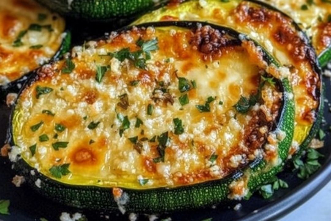 Cheesy Garlic Zucchini Steaks