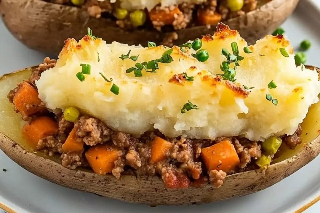 Loaded Baked Potatoes with Shepherd's Pie Filling