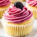 Lemon Poppy Seed Cupcakes with Blackberry Frosting