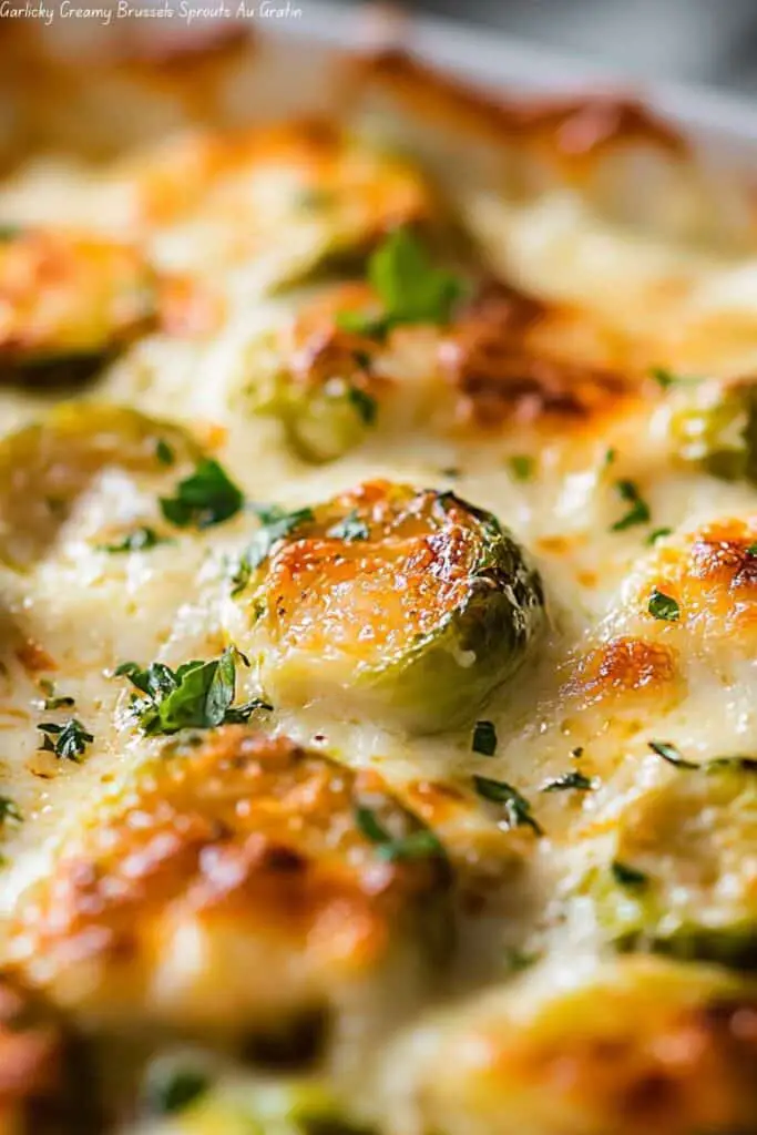 Garlicky Creamy Brussels Sprouts Au Gratin