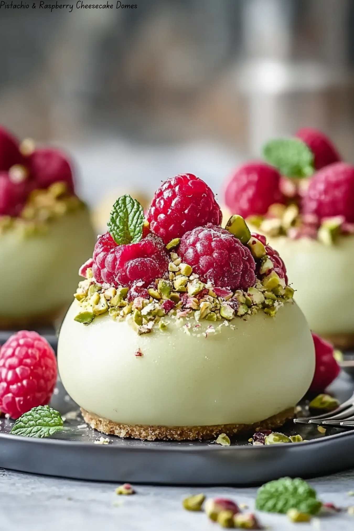 Pistachio & Raspberry Cheesecake Domes