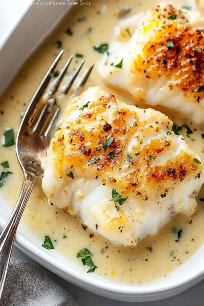 Tasty Baked Cod in Coconut Lemon Cream Sauce