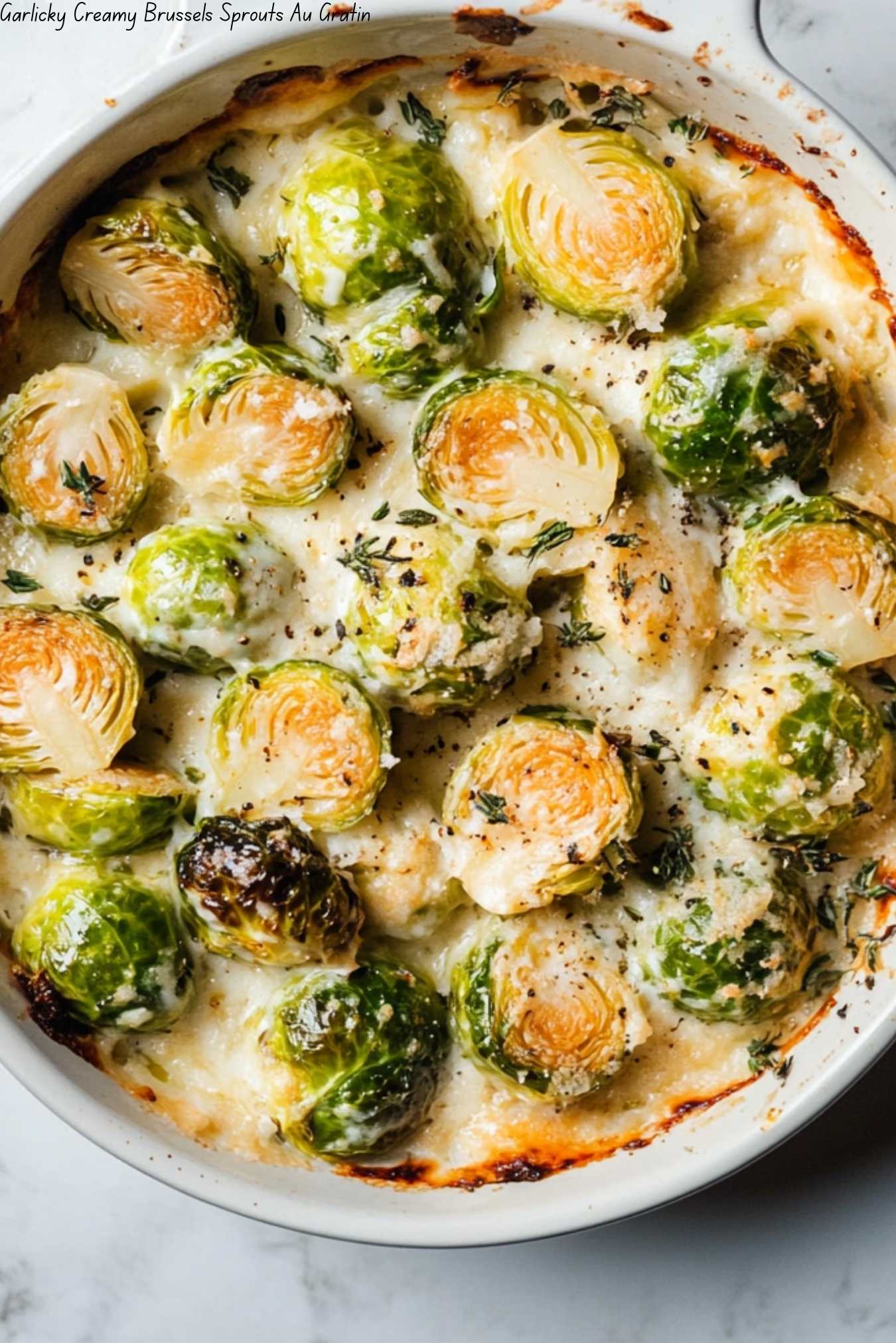 Garlicky Creamy Brussels Sprouts Au Gratin