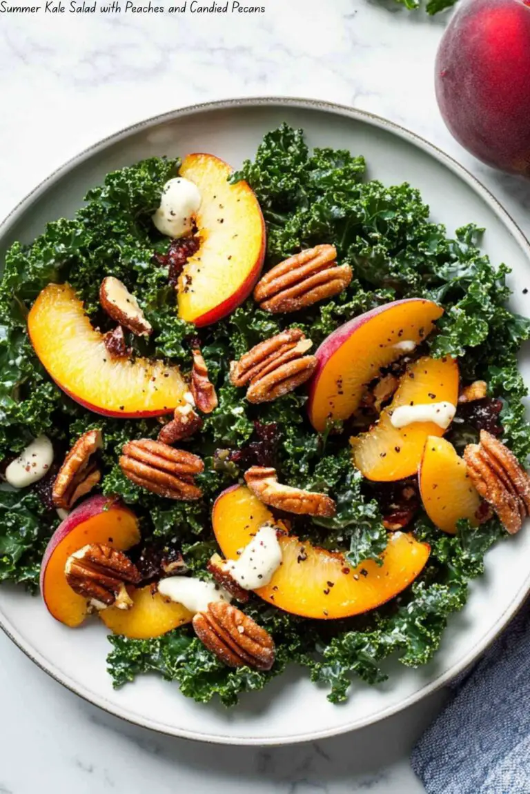 Summer Kale Salad with Peaches and Candied Pecans