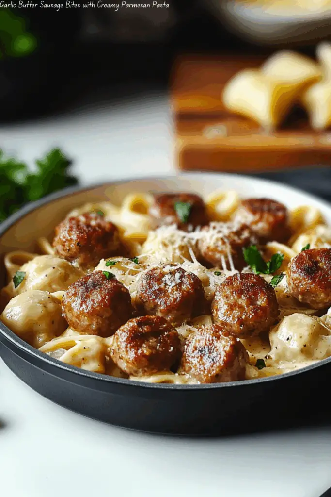 Garlic Butter Sausage Bites with Creamy Parmesan Pasta