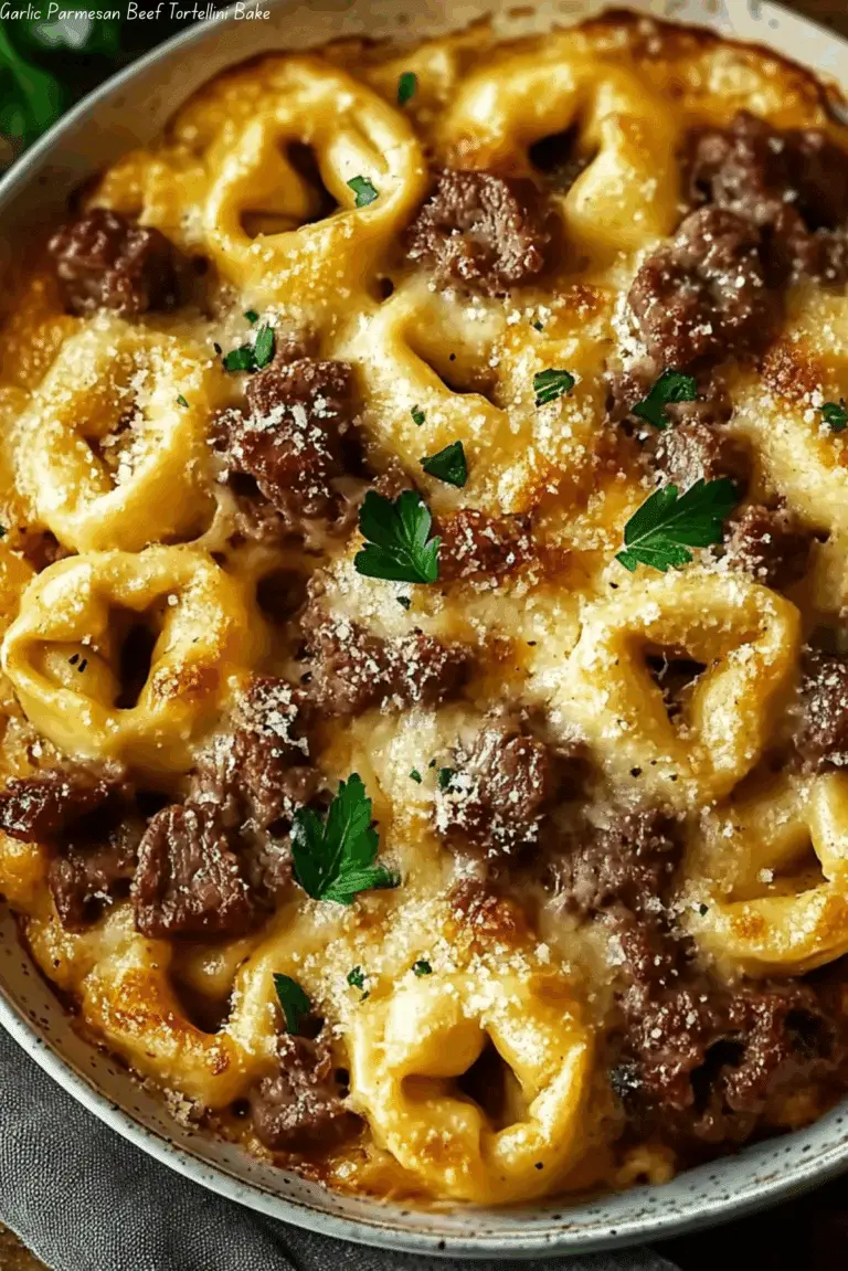 Garlic Parmesan Beef Tortellini Bake