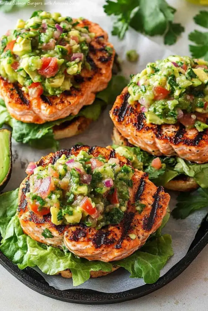 Grilled Salmon Burgers with Avocado Salsa