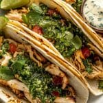 Shredded Chicken Tacos with Creamy Chimichurri Sauce