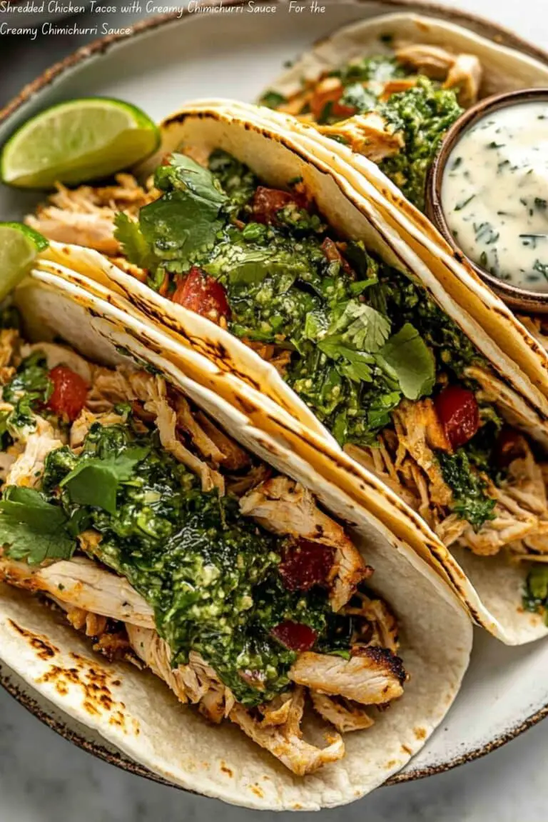 Shredded Chicken Tacos with Creamy Chimichurri Sauce