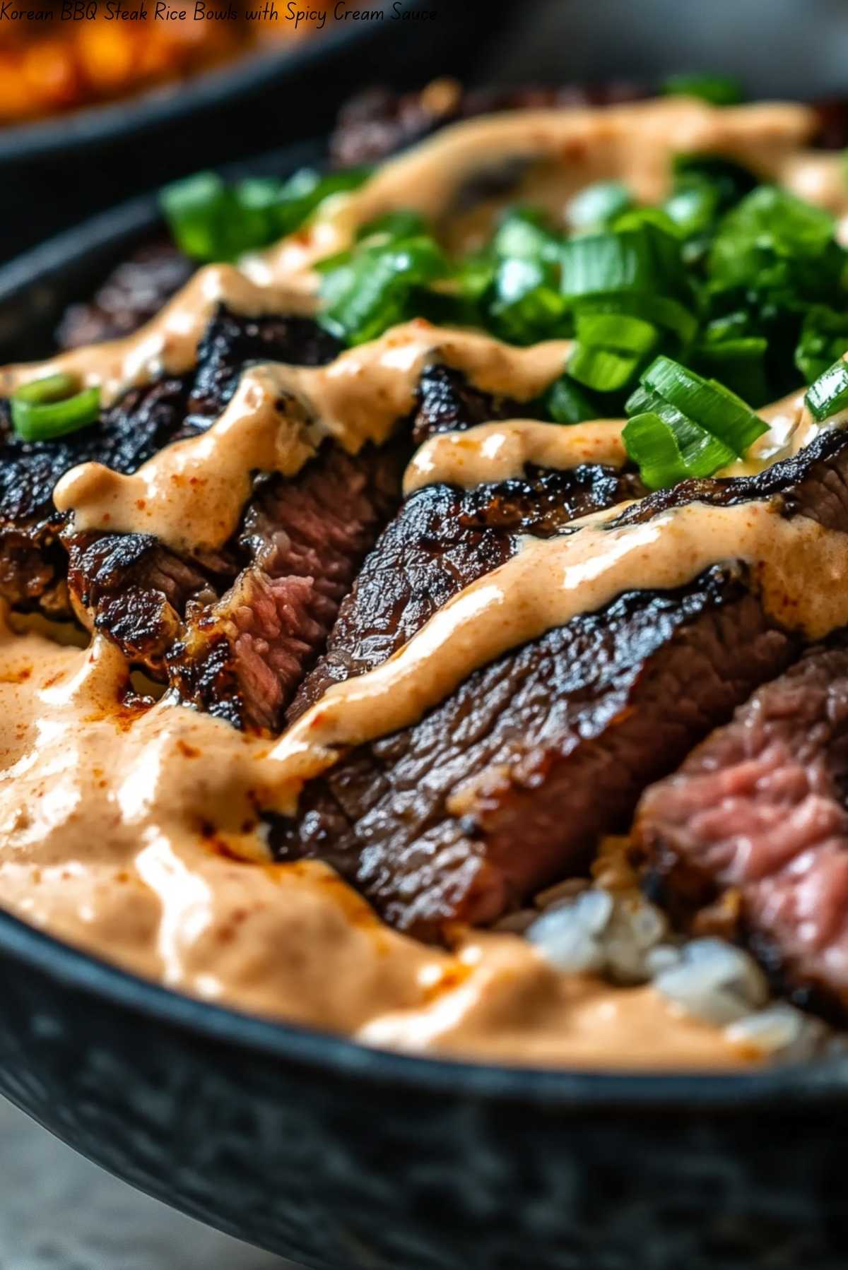 Korean BBQ Steak Rice Bowls with Spicy Cream Sauce