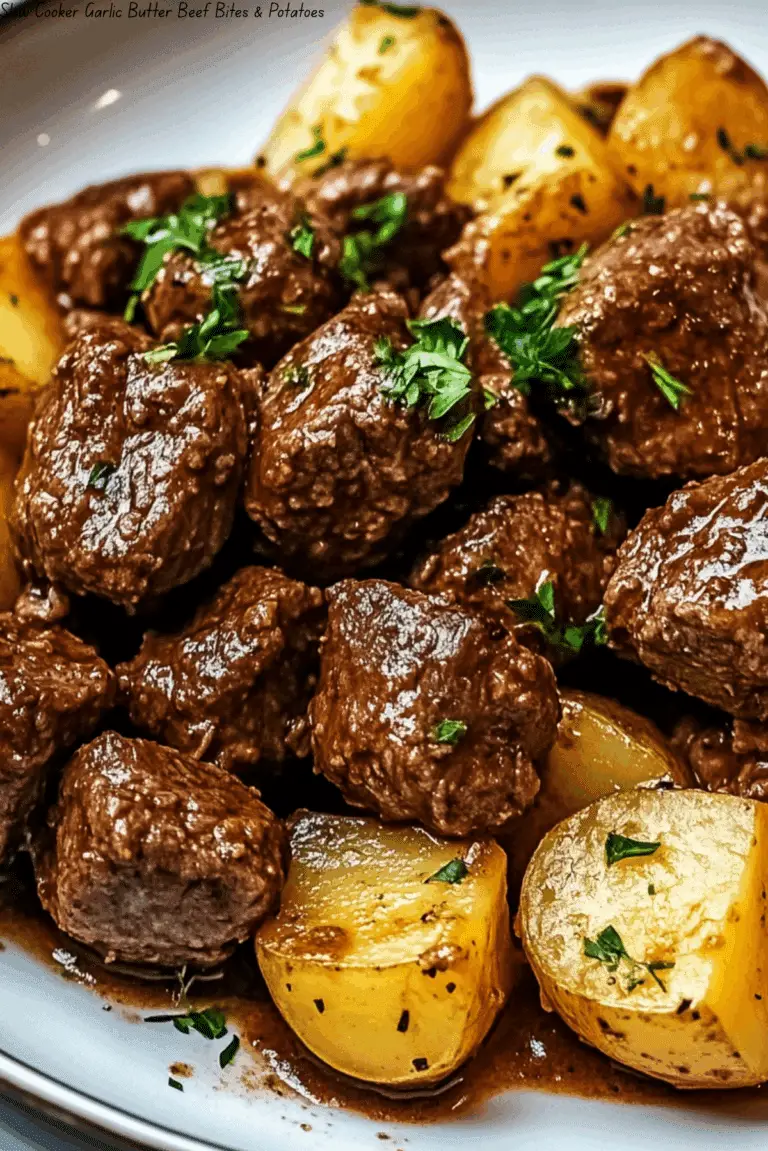 Slow Cooker Garlic Butter Beef Bites & Potatoes