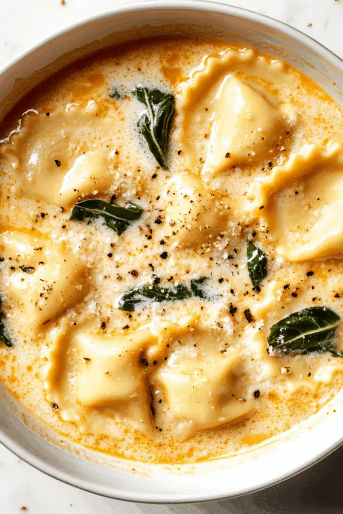 Creamy Tuscan Ravioli Soup