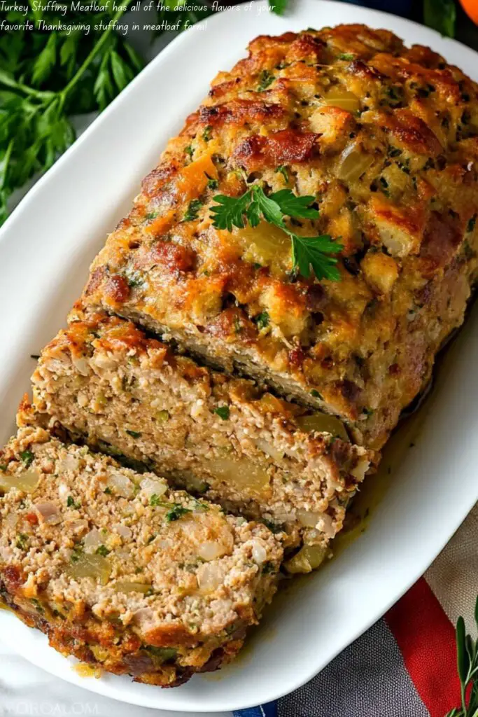 Turkey Stuffing Meatloaf has all of the delicious flavors of your favorite Thanksgiving stuffing in meatloaf form!