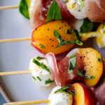 Mozzarella, Prosciutto, and Pickled Peach Appetizer Skewers