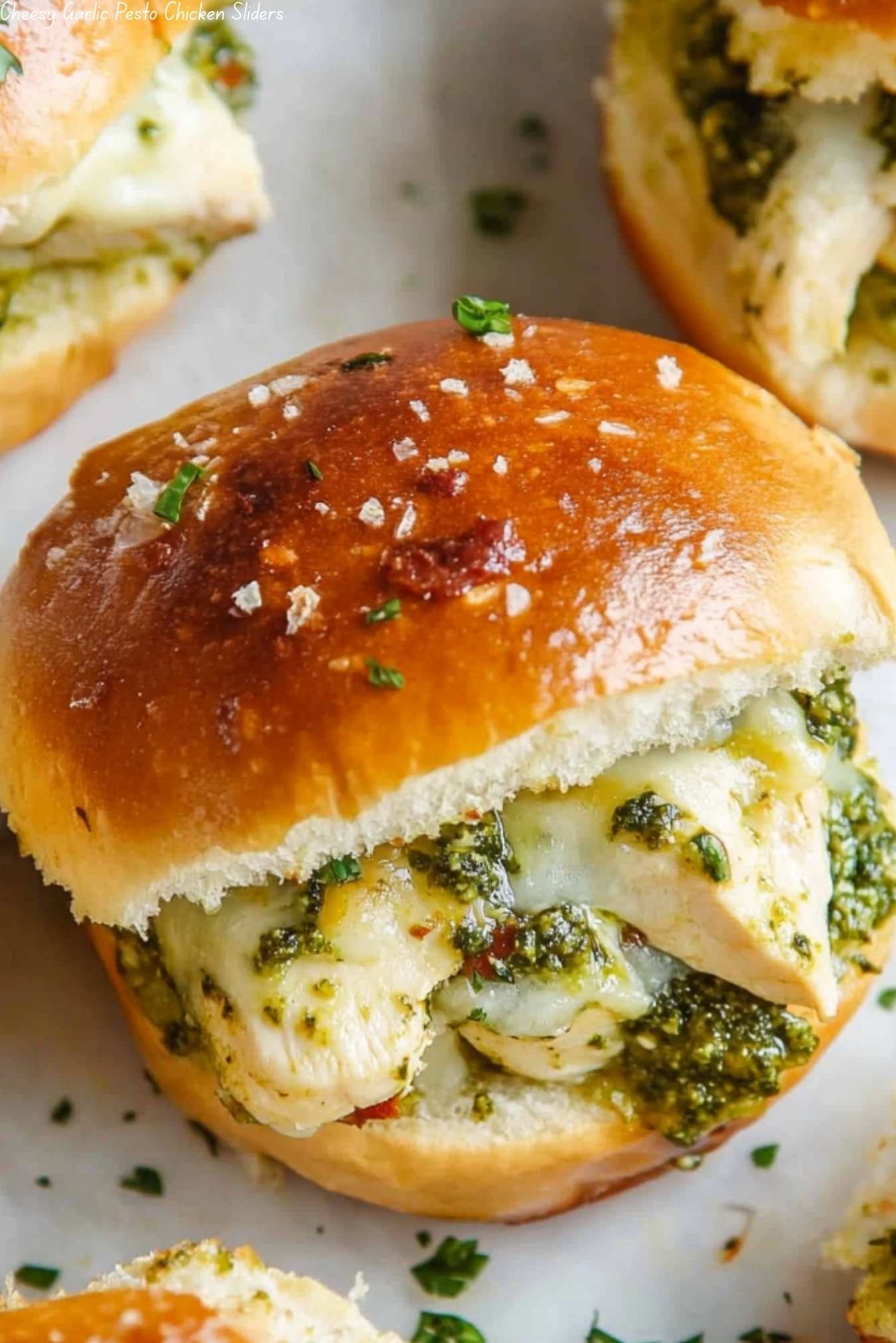 Cheesy Garlic Pesto Chicken Sliders