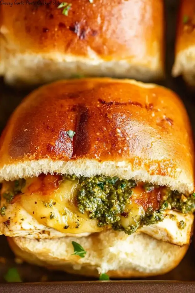 Cheesy Garlic Pesto Chicken Sliders