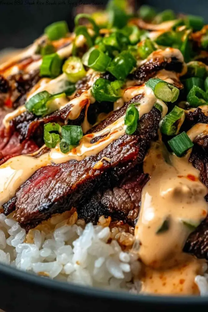 Korean BBQ Steak Rice Bowls with Spicy Cream Sauce