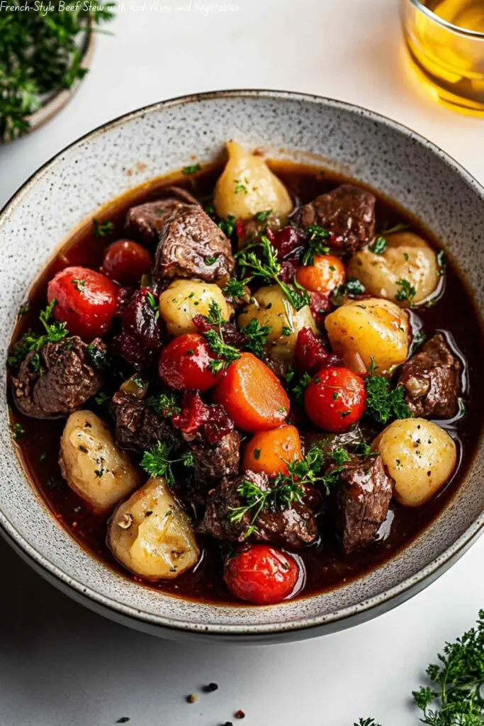 French-Style Beef Stew with Red Wine and Vegetables