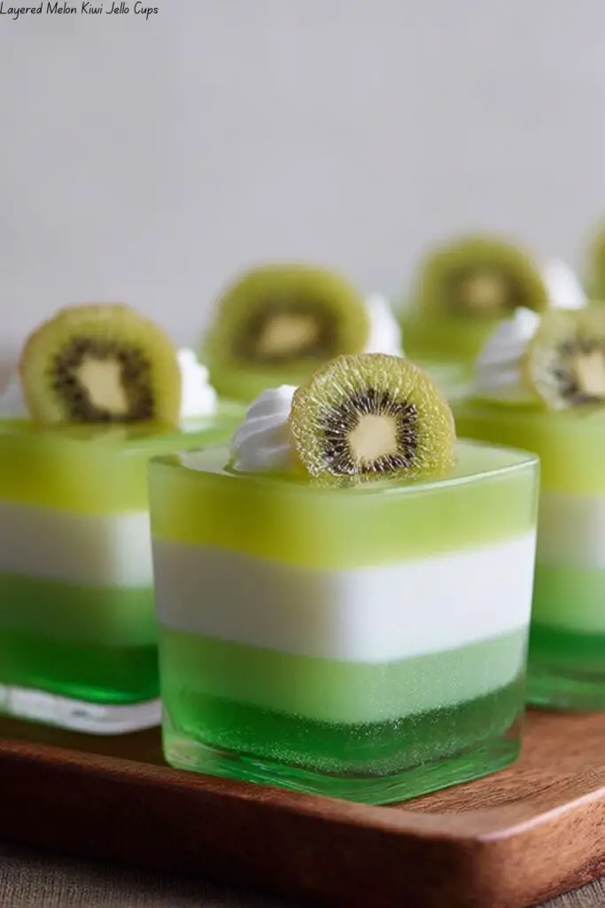 Layered Melon Kiwi Jello Cups
