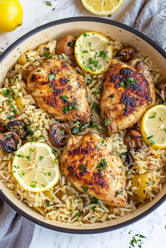 One Pot Greek Chicken and Lemon Rice