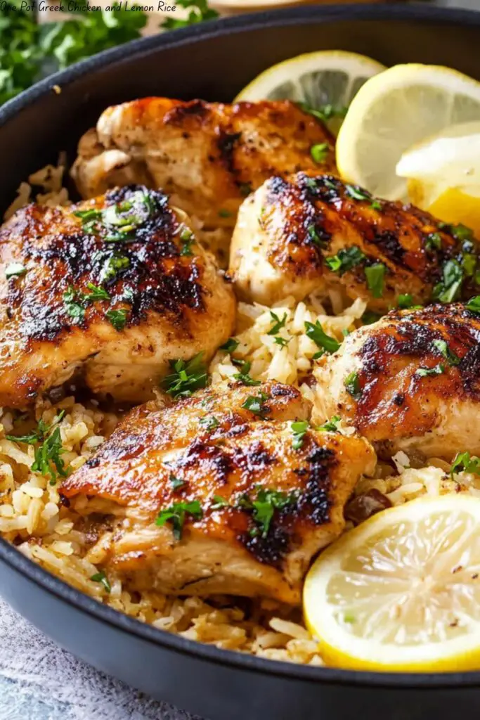 One Pot Greek Chicken and Lemon Rice