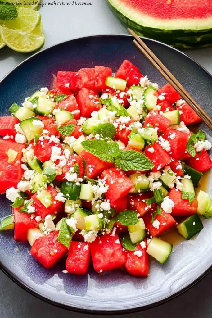 Watermelon Salad Recipe with Feta and Cucumber
